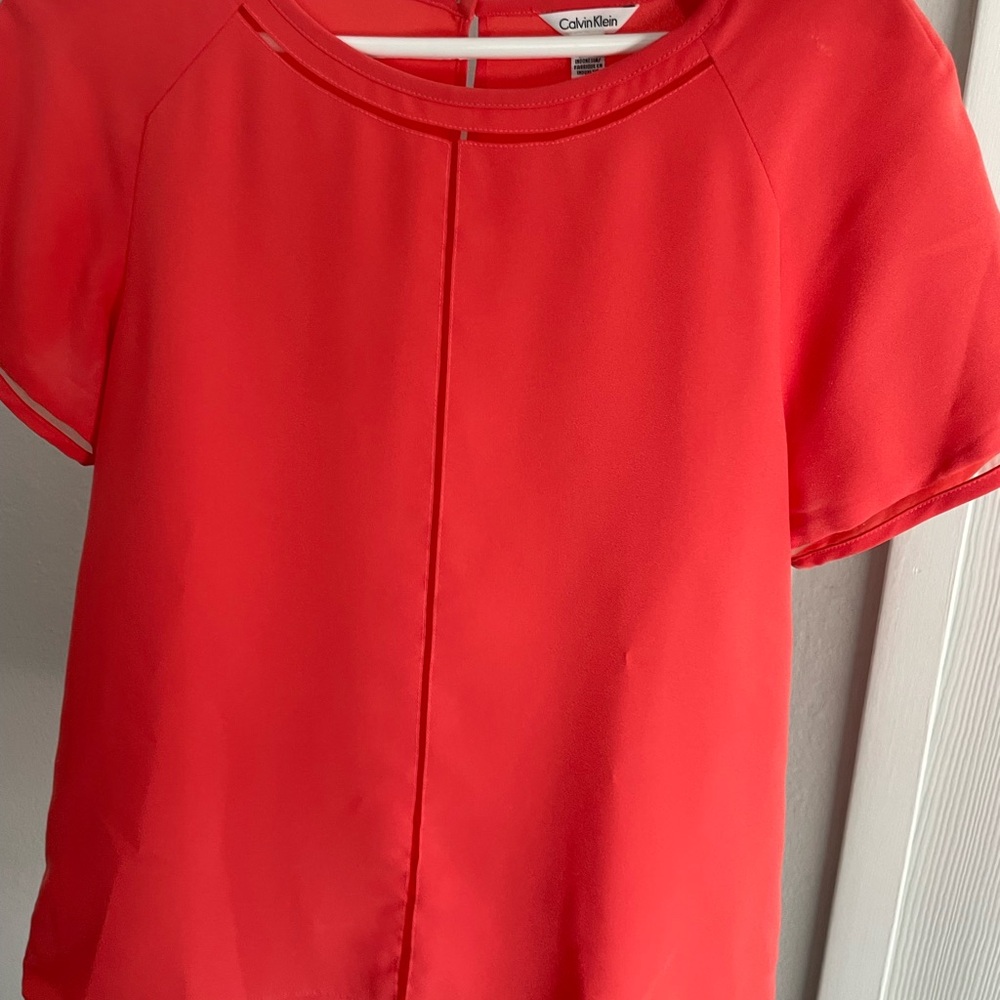 Calvin Klein Red Blouse with Peter Pan Collar